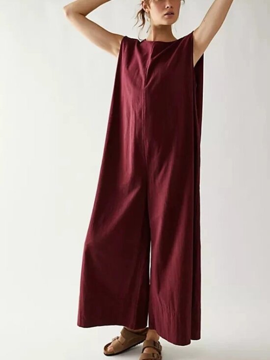 Free people Pants - Free People Quinn Jumpsuit Sleeveless Acai High Neck Wide Legs S